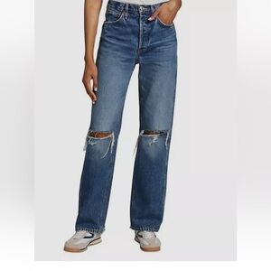 Re/Done Women's Blue 90s High-Rise Distressed Loose-Fit Jeans